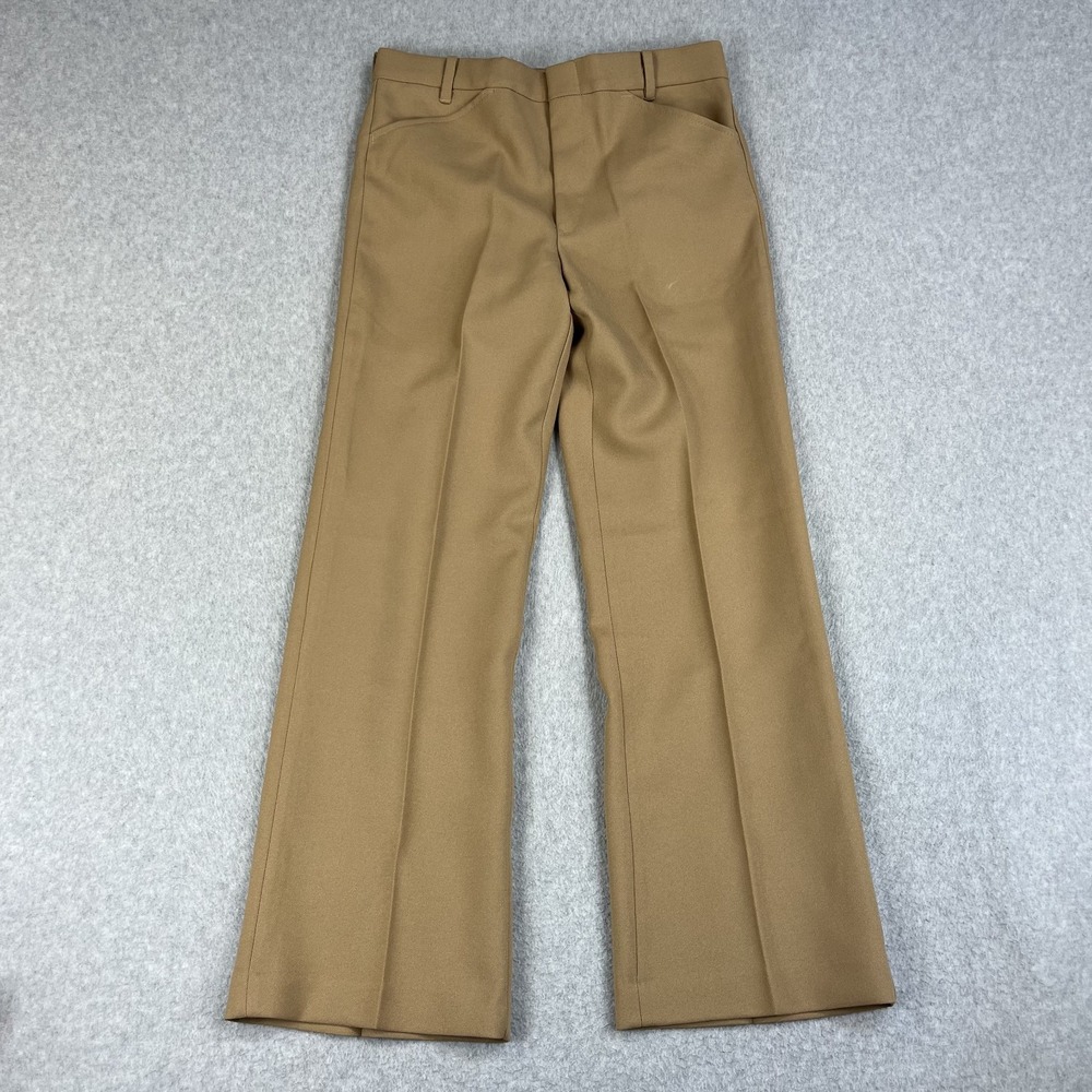 Vintage 70s Sears Perma Prest Pants Mens 30x29 Beige Polyester Disco Groovy
